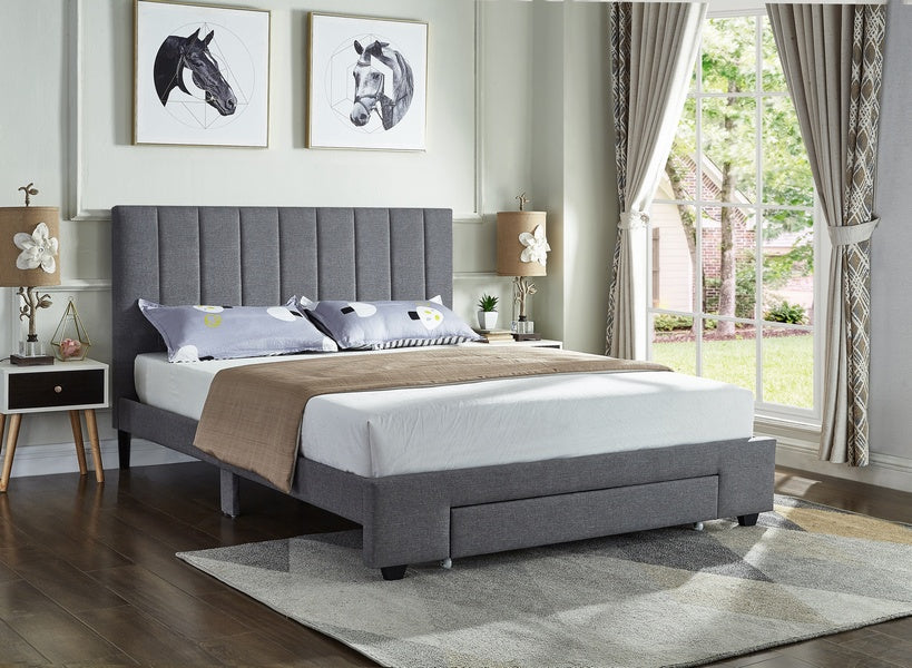 Grey Fabric Bed with Front Drawers 5483