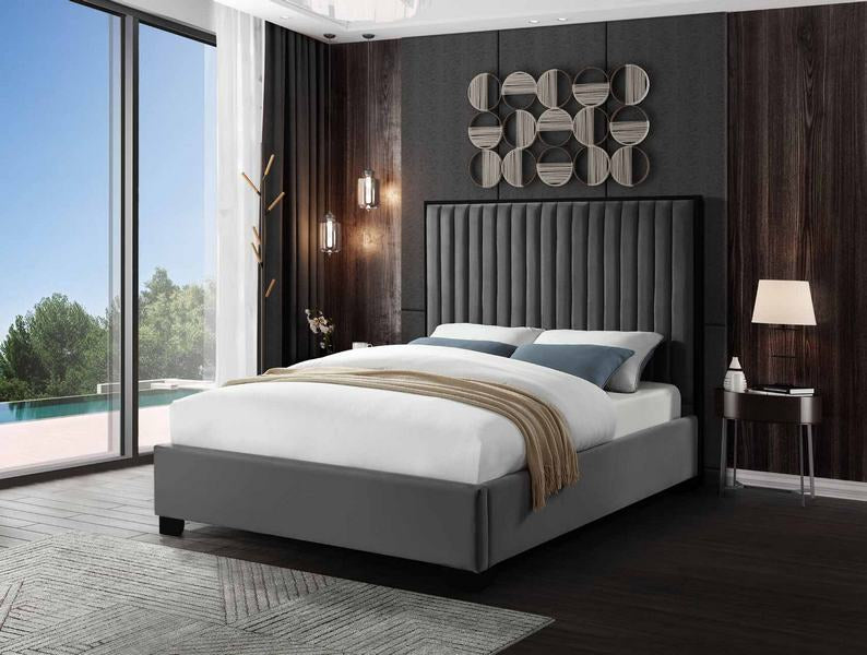 Grey Velvet Upholstered Bed 5545