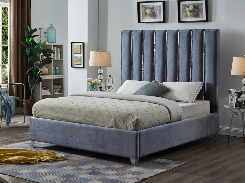 Grey Velvet Fabric Bed #5620