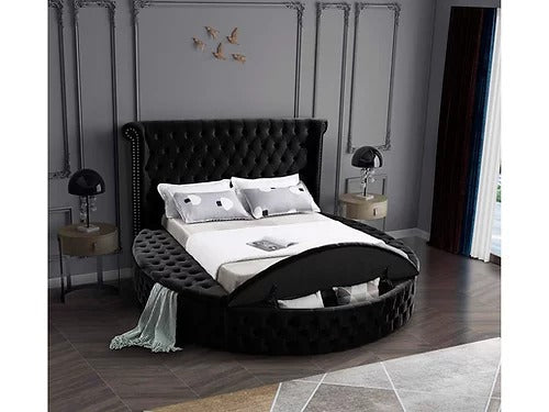 Black Velvet Fabric Bed with Deep Tufting 5773