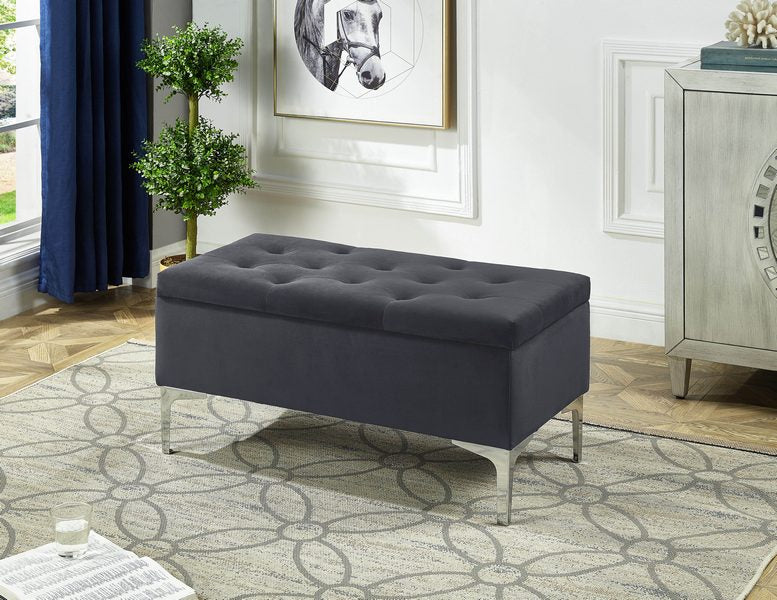 Grey Velvet Storage Bench 6255