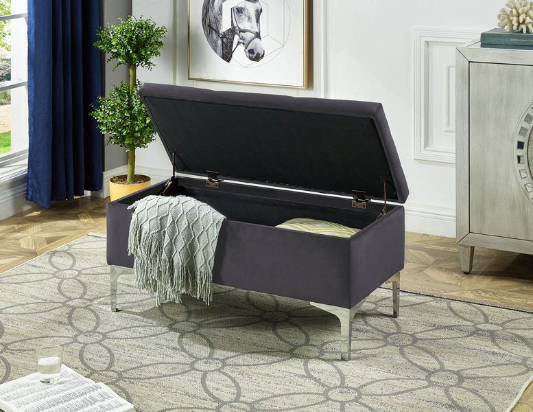 Grey Velvet Storage Bench 6255