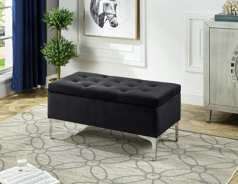 Black Velvet Storage Bench 6256