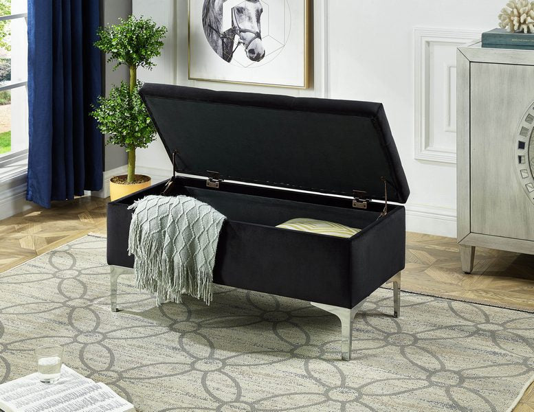 Black Velvet Storage Bench 6256