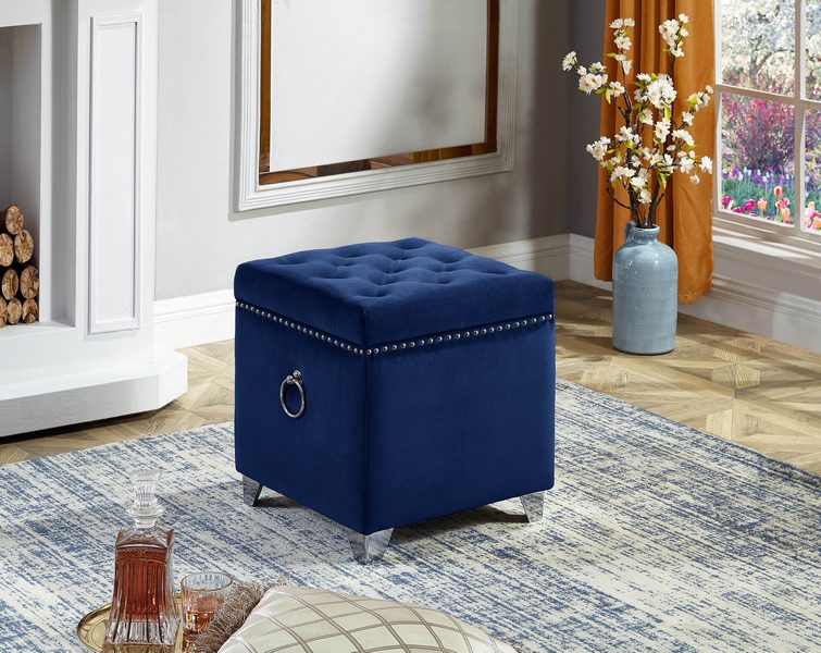 Blue Velvet Storage Ottoman 6297