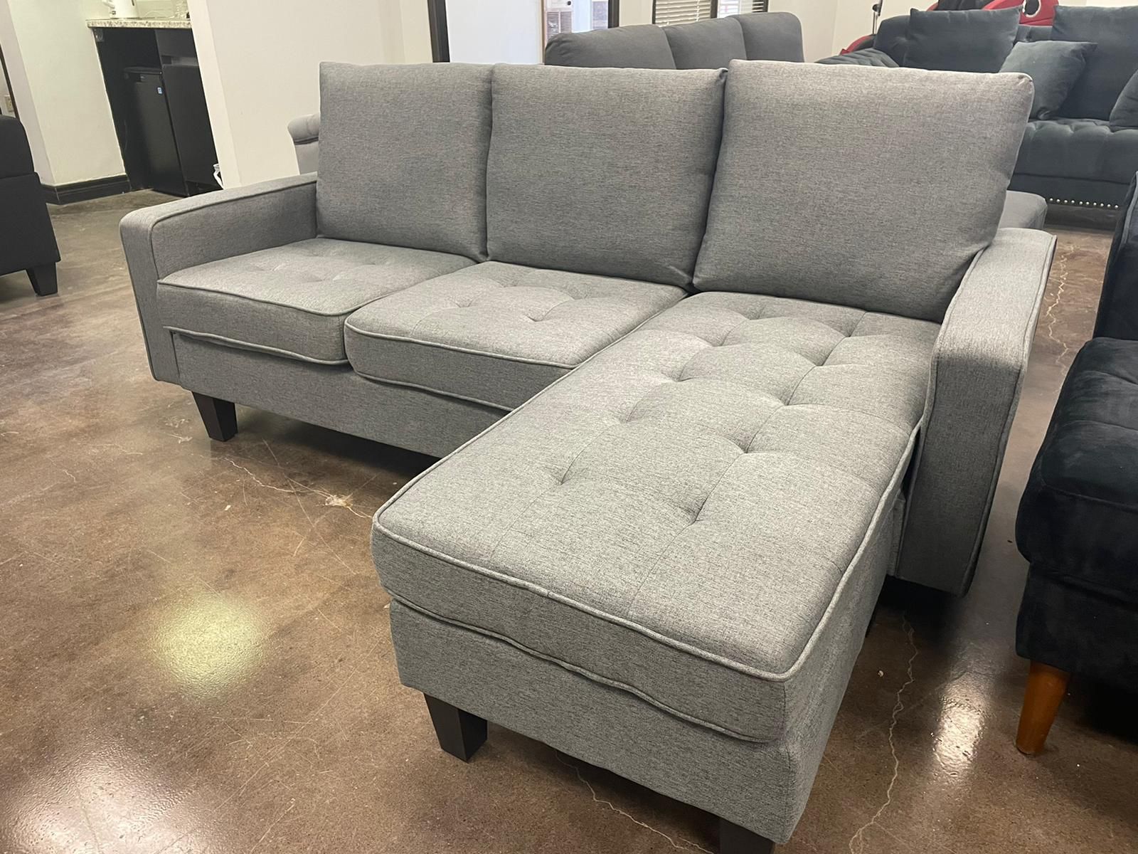 Grey Fabric Sectional Sofa with Floating Ottoman- 2209