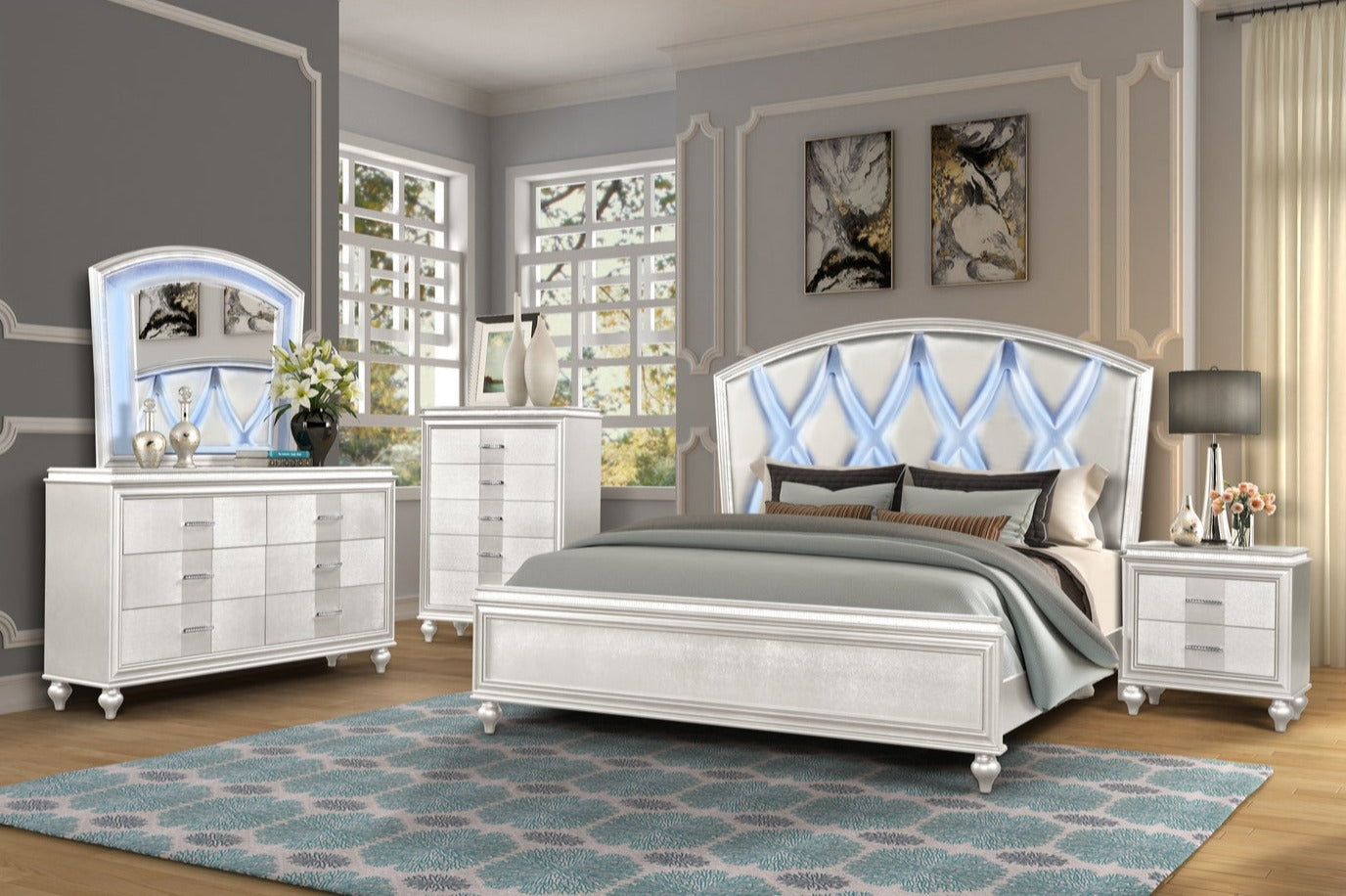 Ginger White Bed With LED Headboard 1141