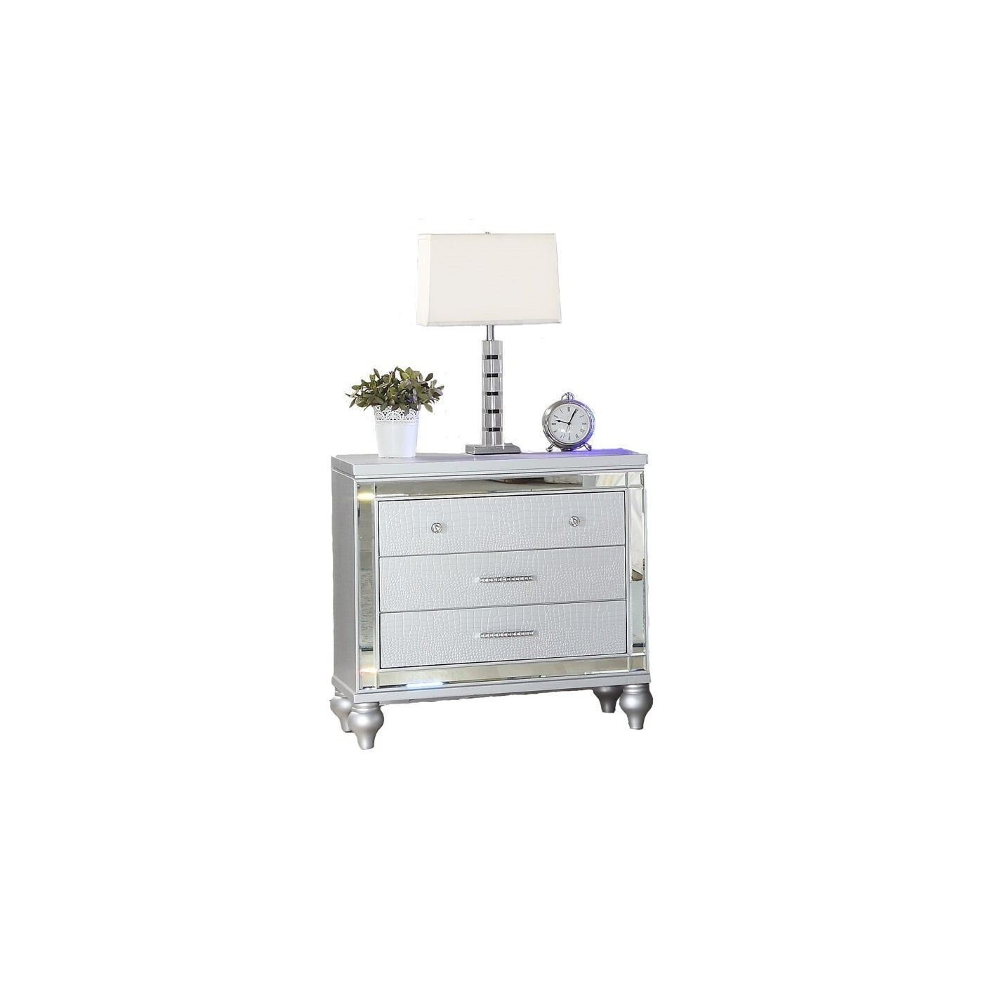 Sterling 3 Drawer Night stand Silver 1714