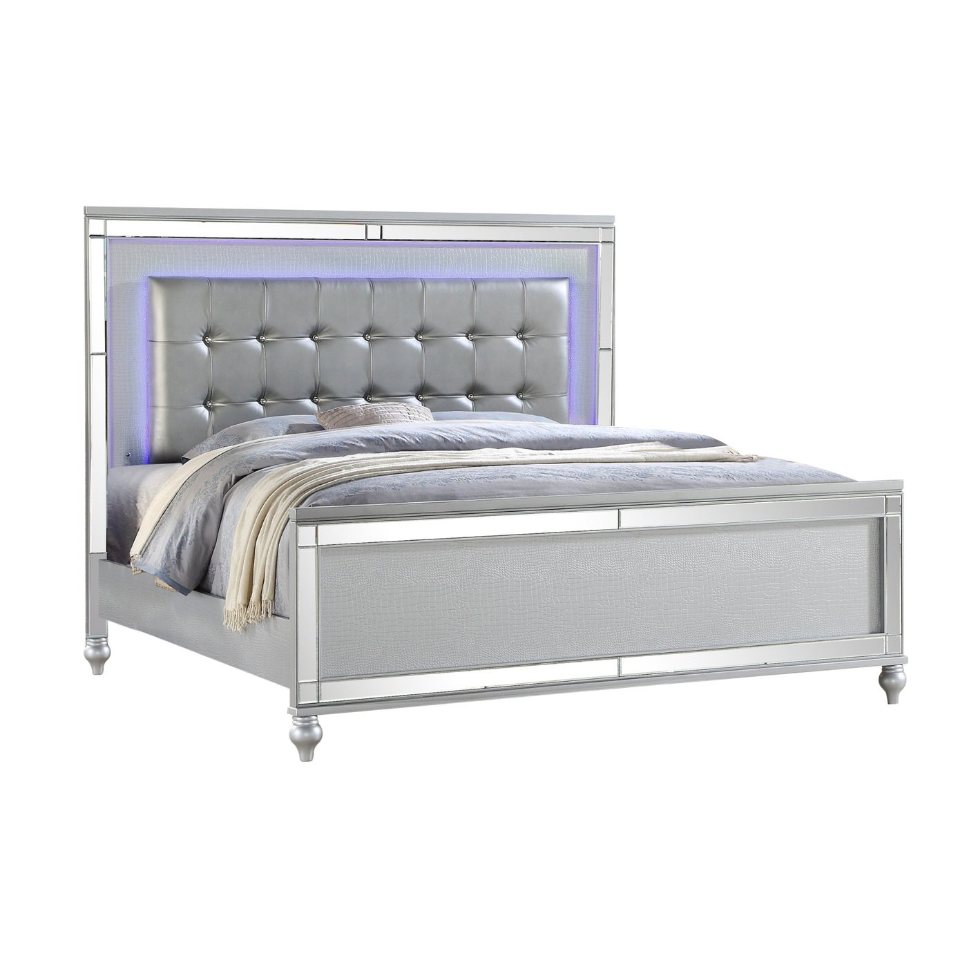 Sterling LED Bed With Tufted PU Headboard Silver 1714