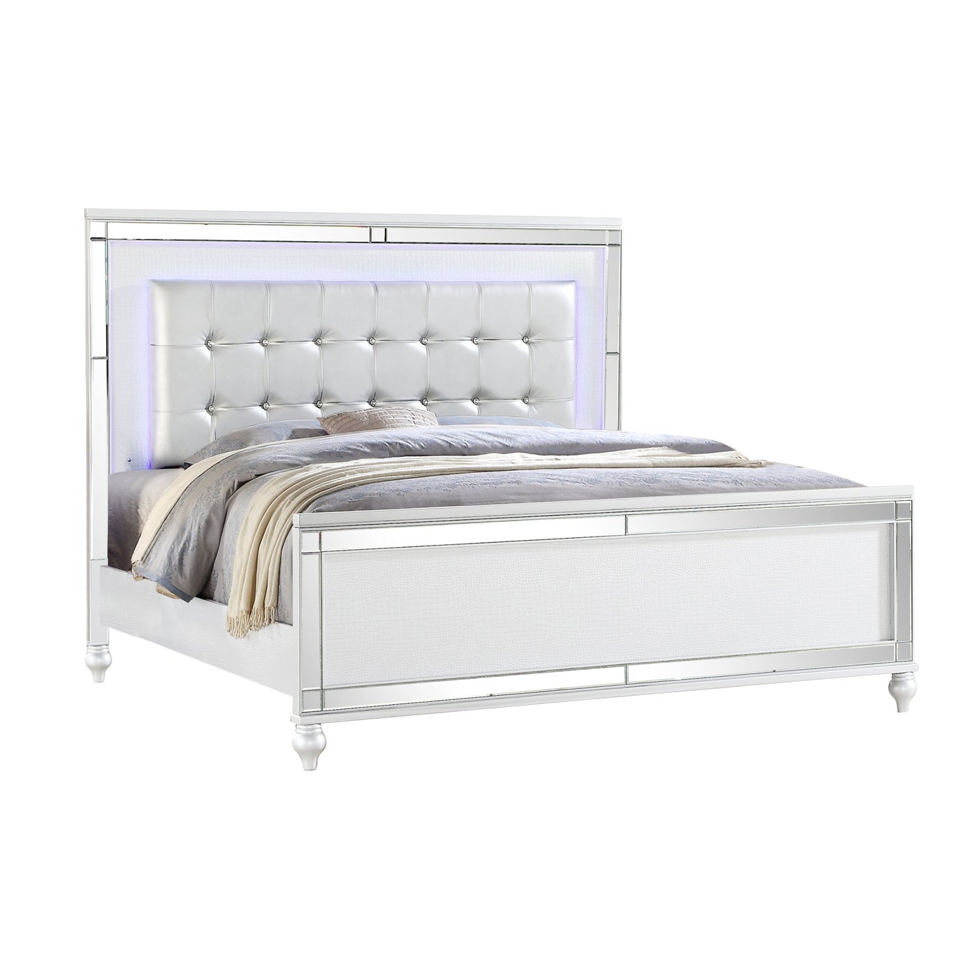 Sterling LED Bed With Tufted PU Headboard White 1814