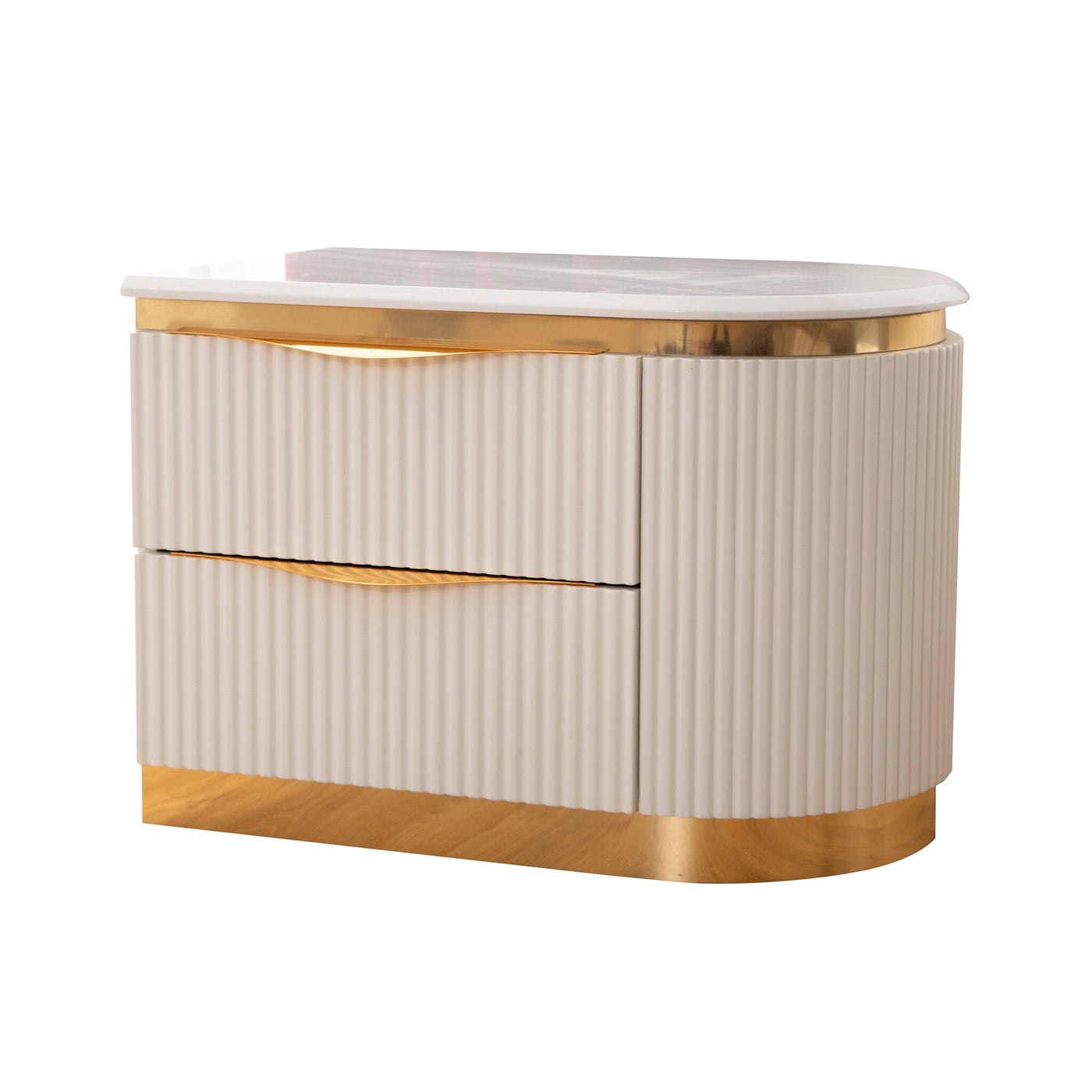 Laura White & Gold Lacquer 2 Drawer Night Stand 1401