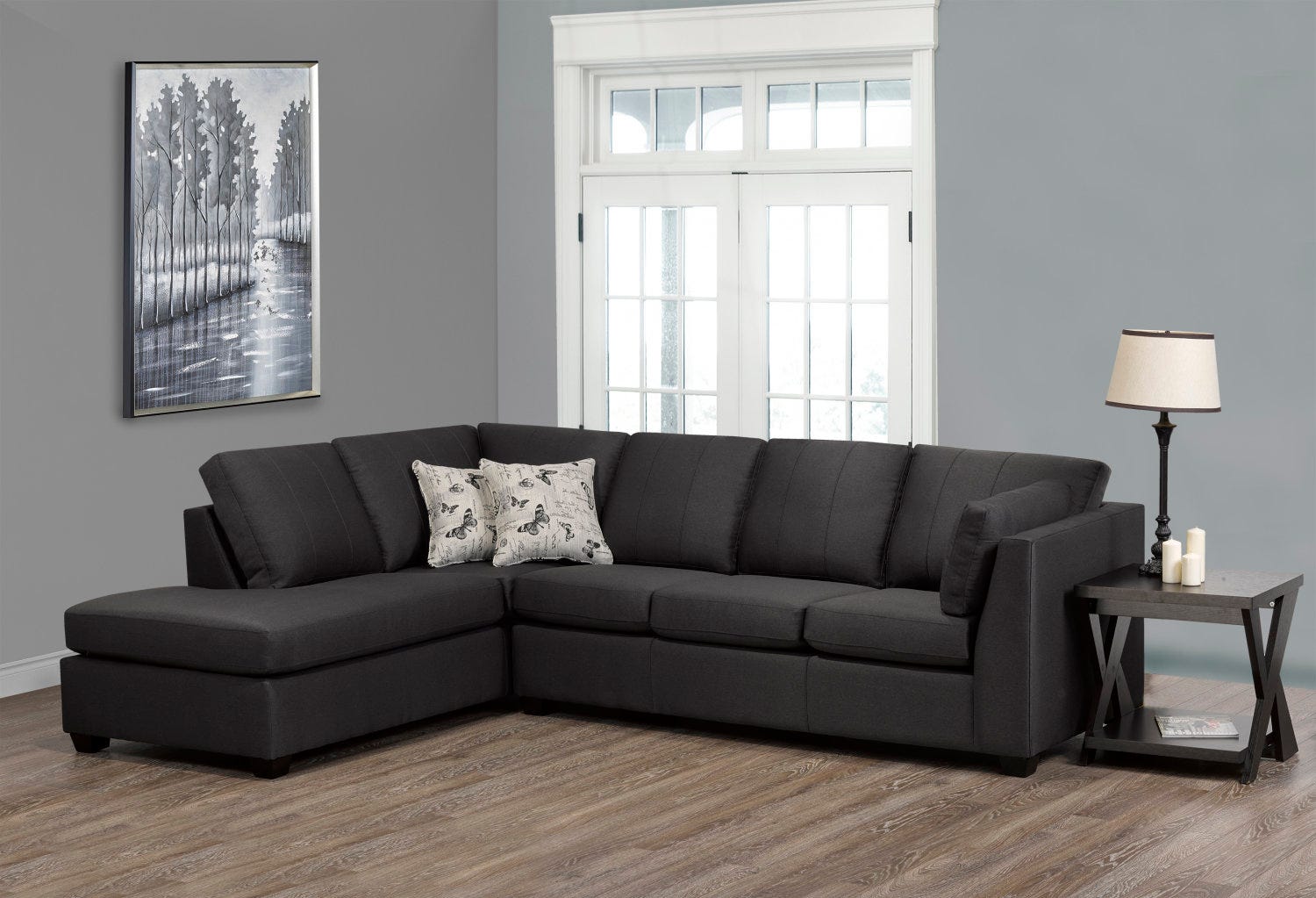 Canadian Made Stanley Dark Grey Fabric Sectional Sofa 9830