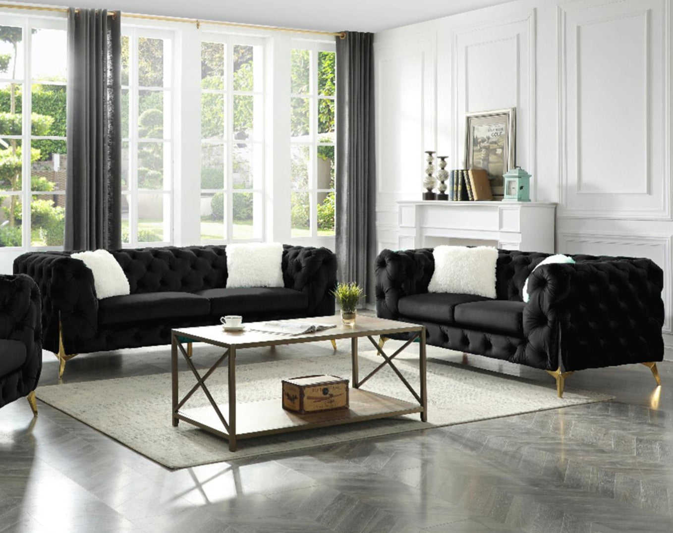 2PC Velvet Sofa Set 2011 Black