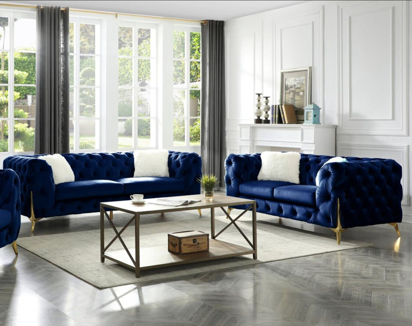 2PC Velvet Sofa Set 2011 Blue