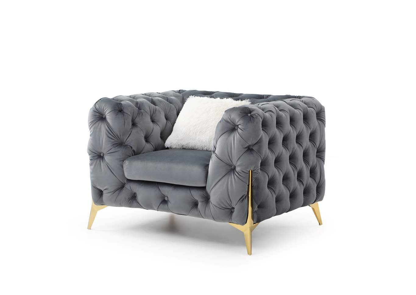 Moderno Grey Velvet Chair With Gold Legs 4425