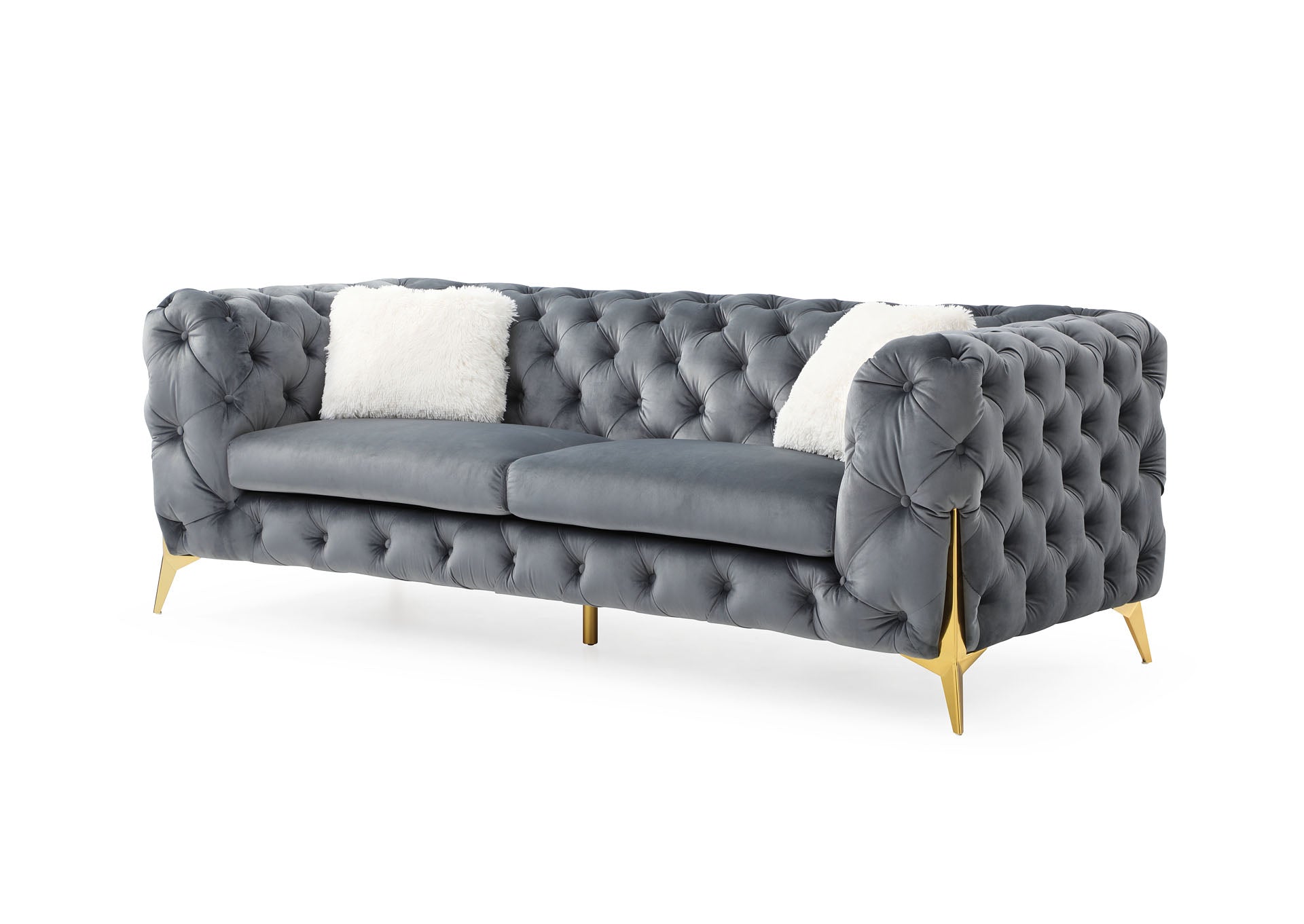 Moderno Grey Velvet Sofa With Gold Legs 4425