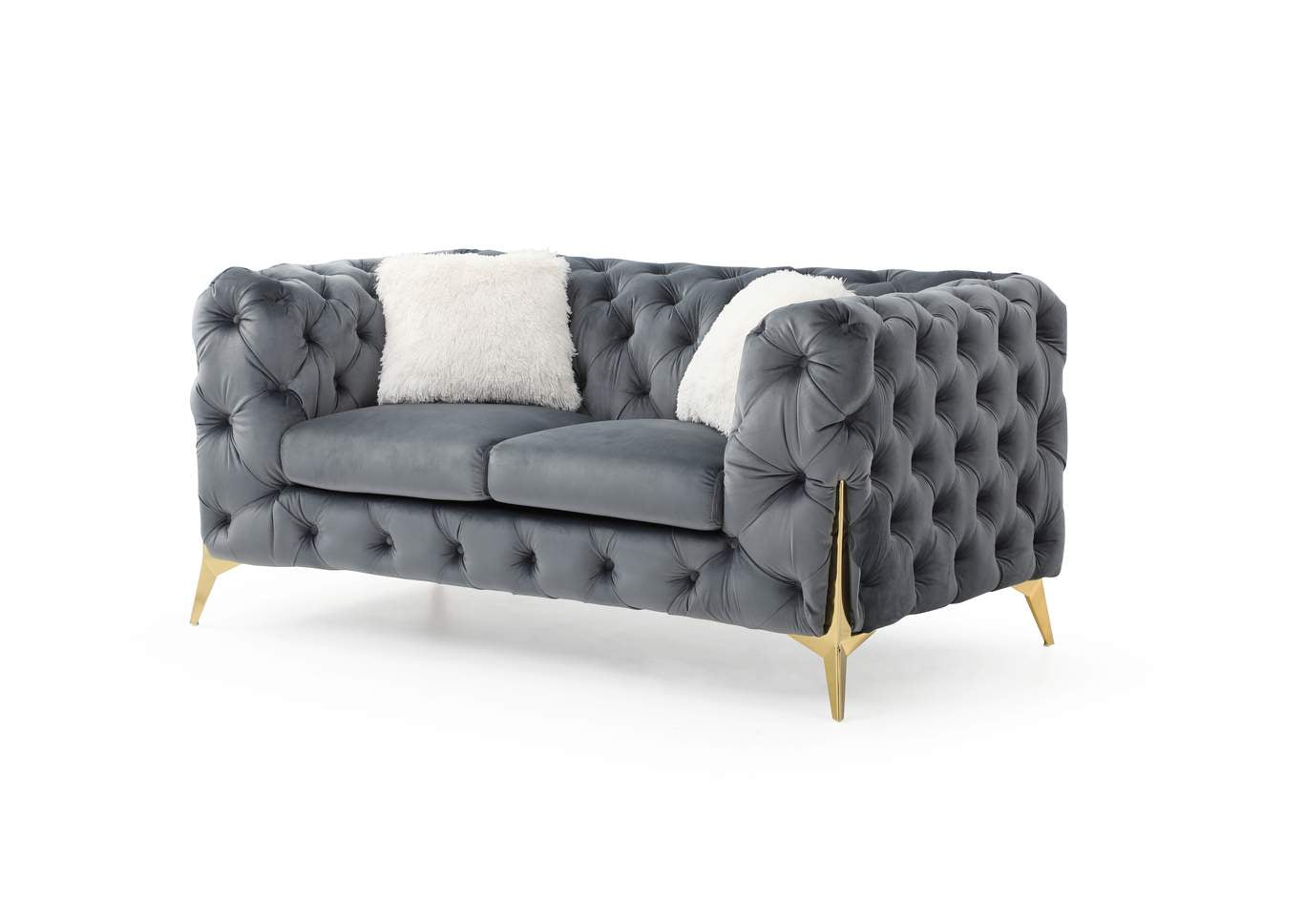 Moderno Grey Velvet Loveseat With Gold Legs 4425