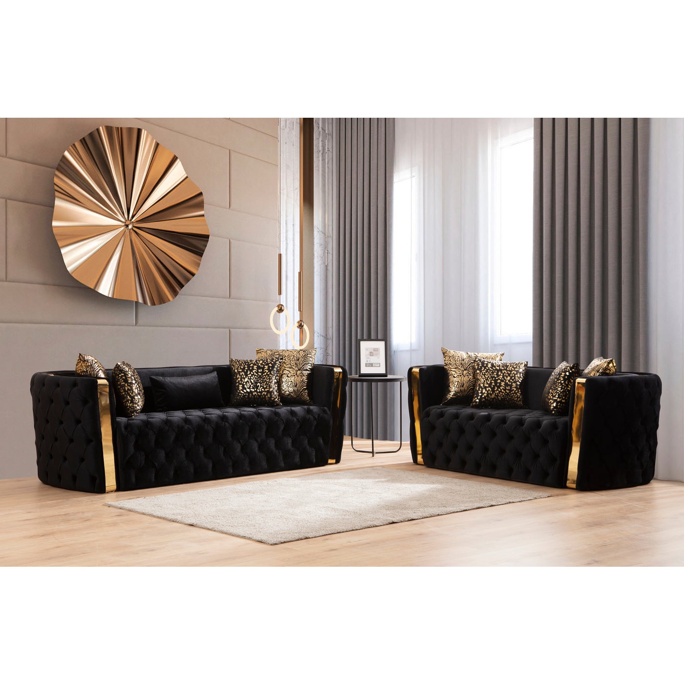 Naomi Velvet Black Sofa 7325