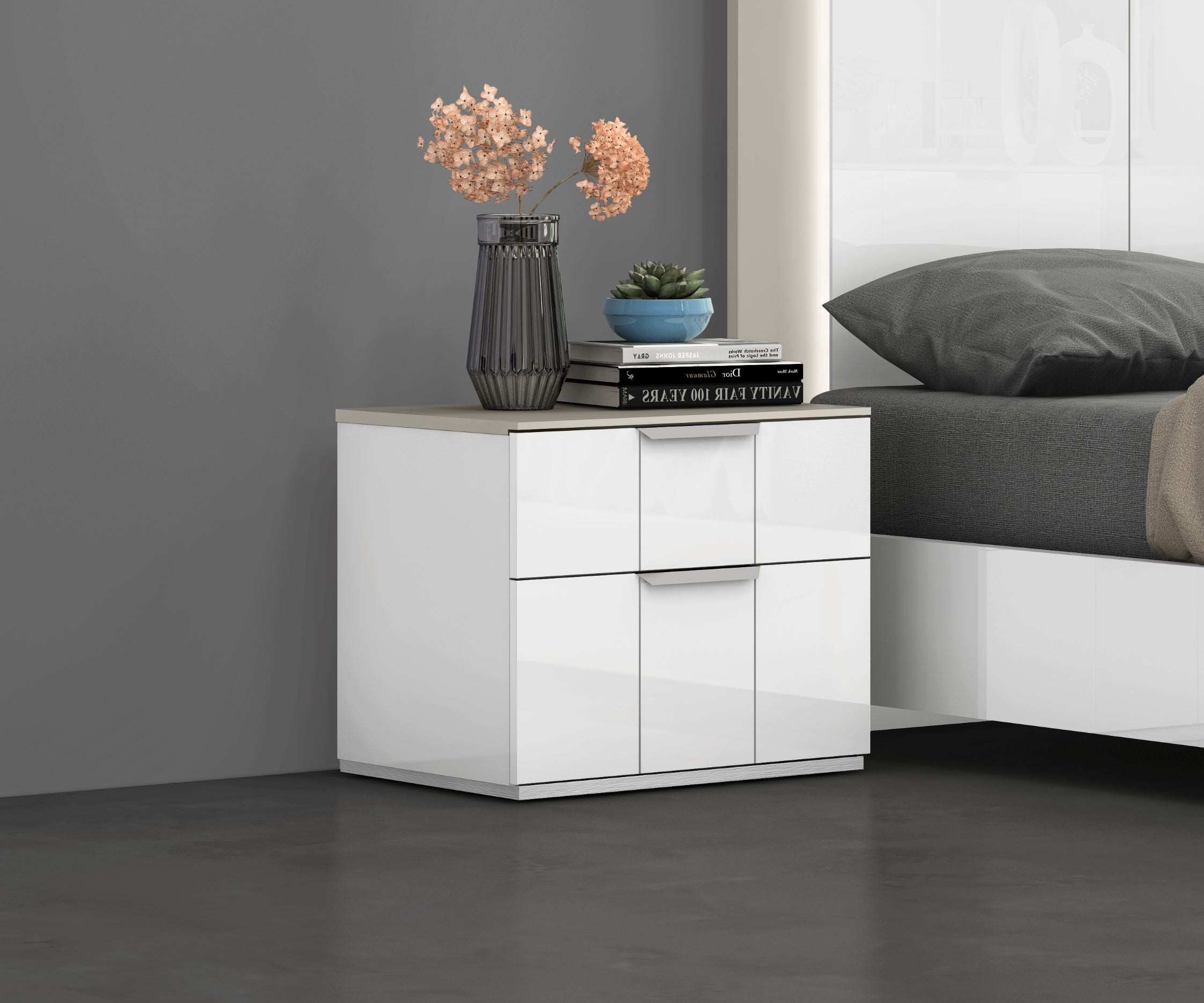 Harvey White Lacquer Night Stand SB114