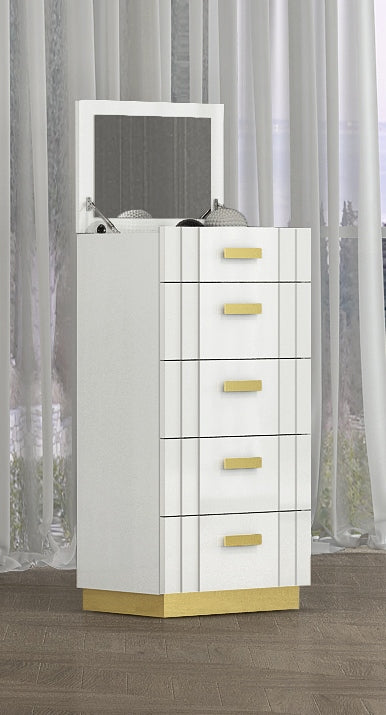 Tanner White & Gold Lacquer 5 Drawer Chest SB804
