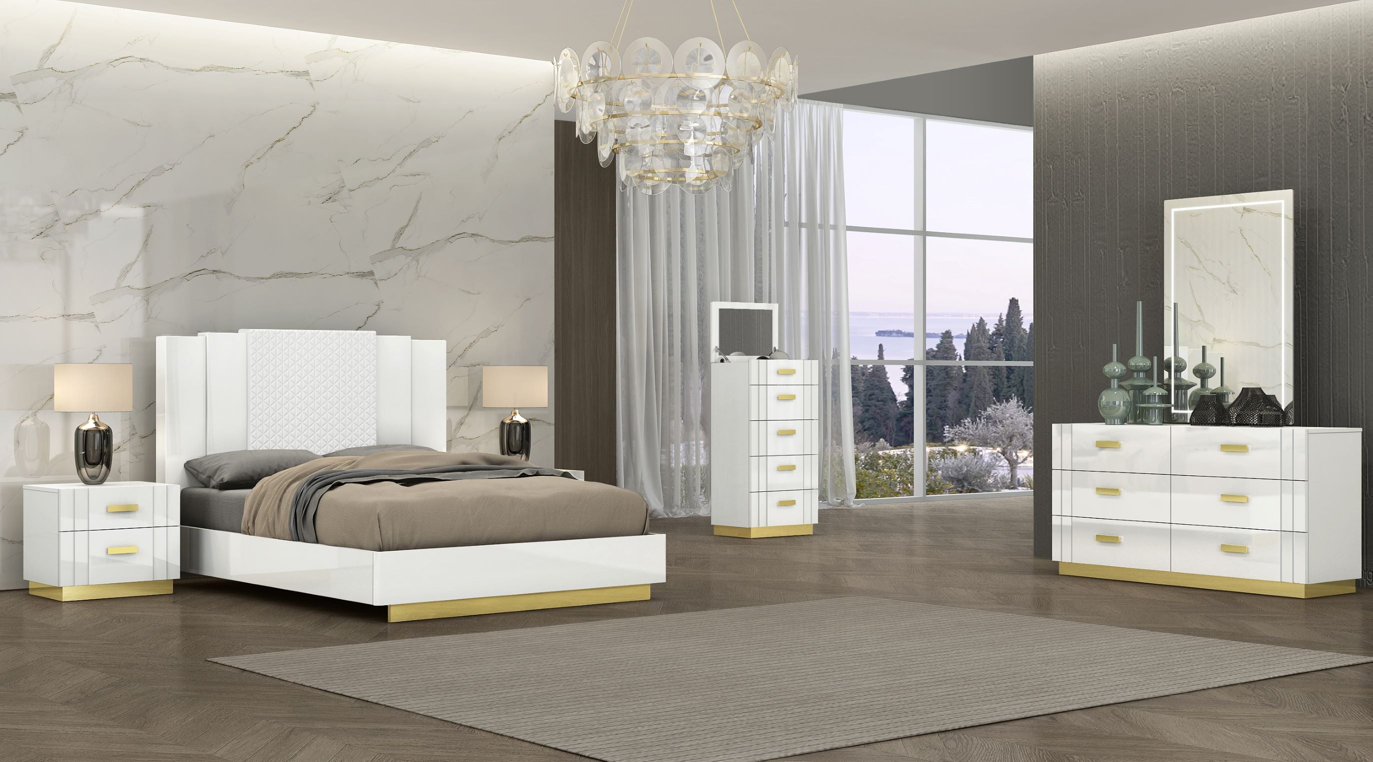 Tanner White & Gold Lacquer 5 Drawer Chest SB804