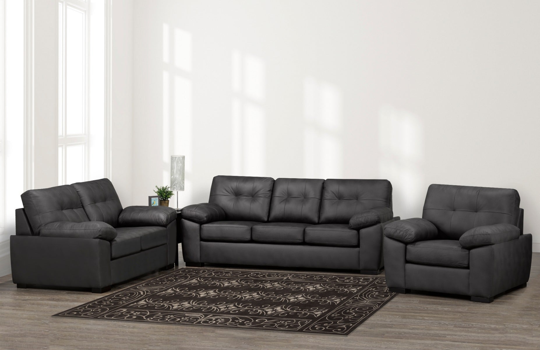 Canadian Made Kalmar Leather Gel Charcoal Sofa 4392