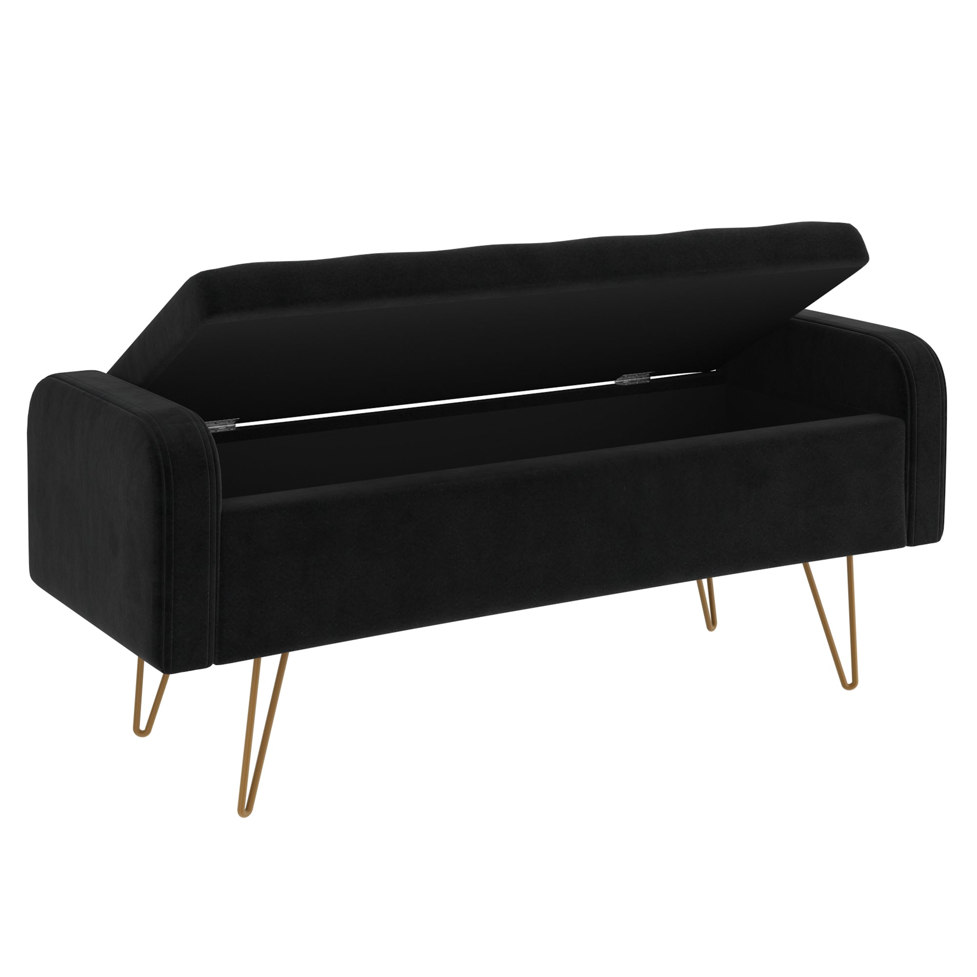 Sabel Storage Ottoman/Bench in Black and Aged Gold 402-549BLK/GL
