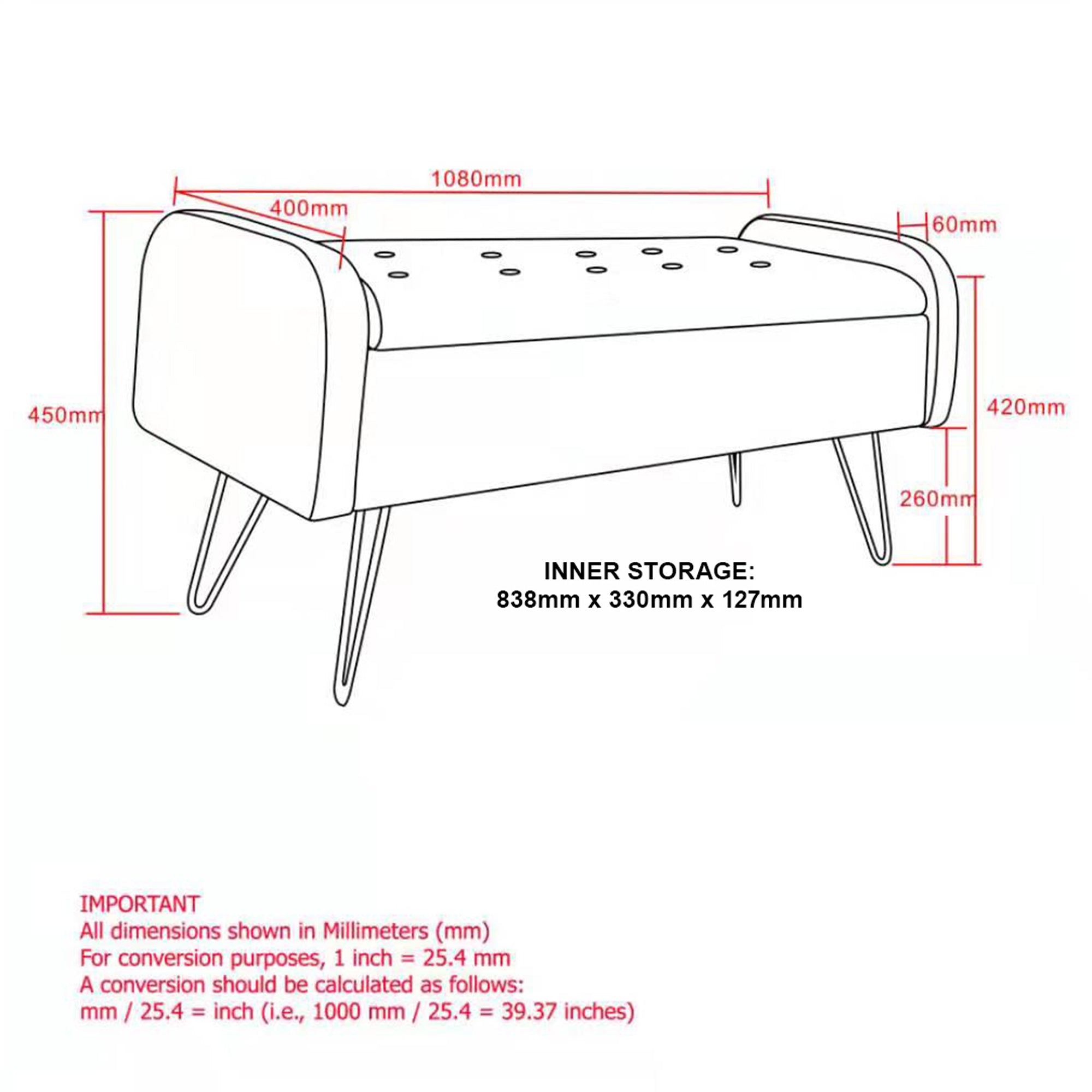 Sabel Storage Ottoman/Bench in Black and Aged Gold 402-549BLK/GL