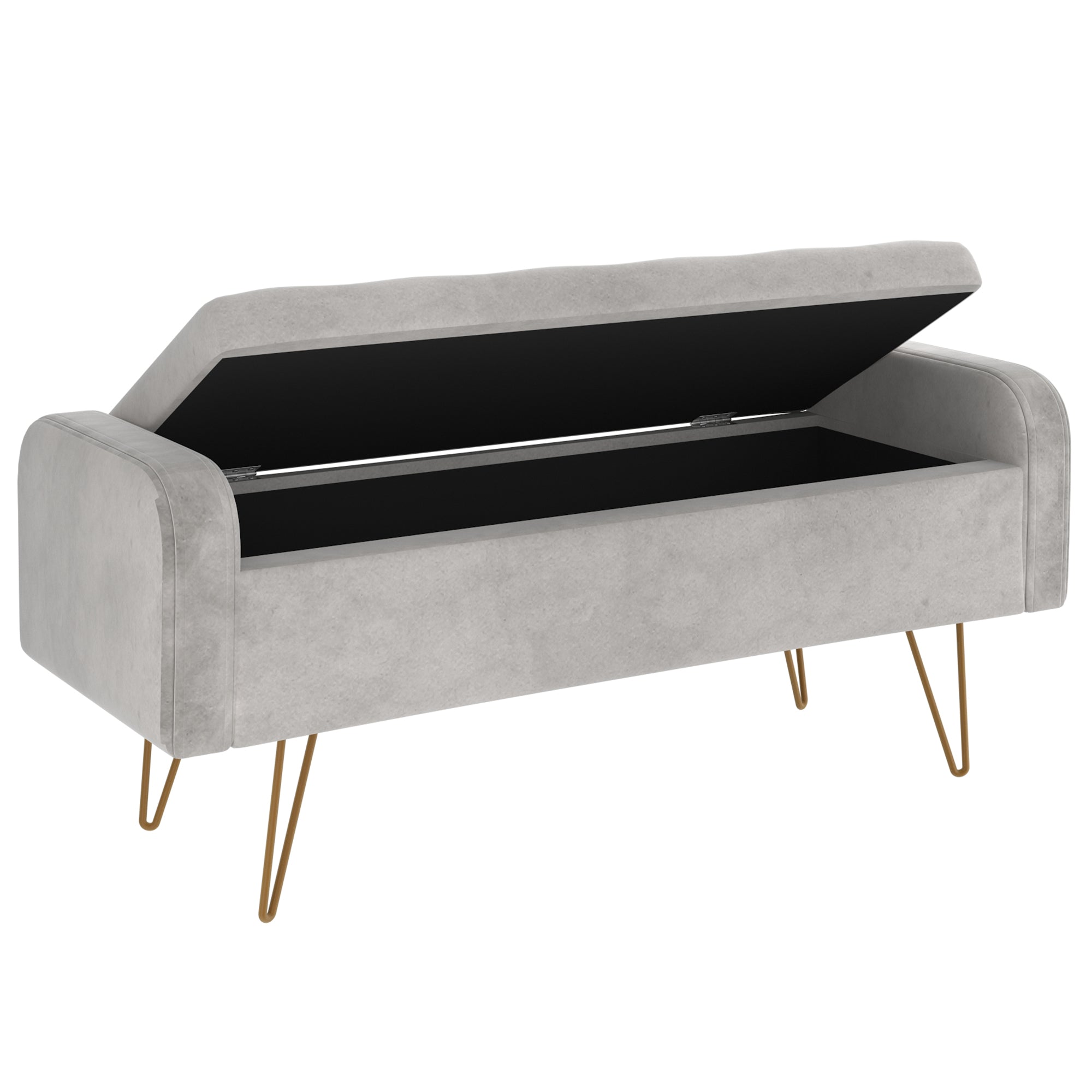 Sabel Storage Ottoman/Bench in Grey and Aged Gold 402-549GRY/GL