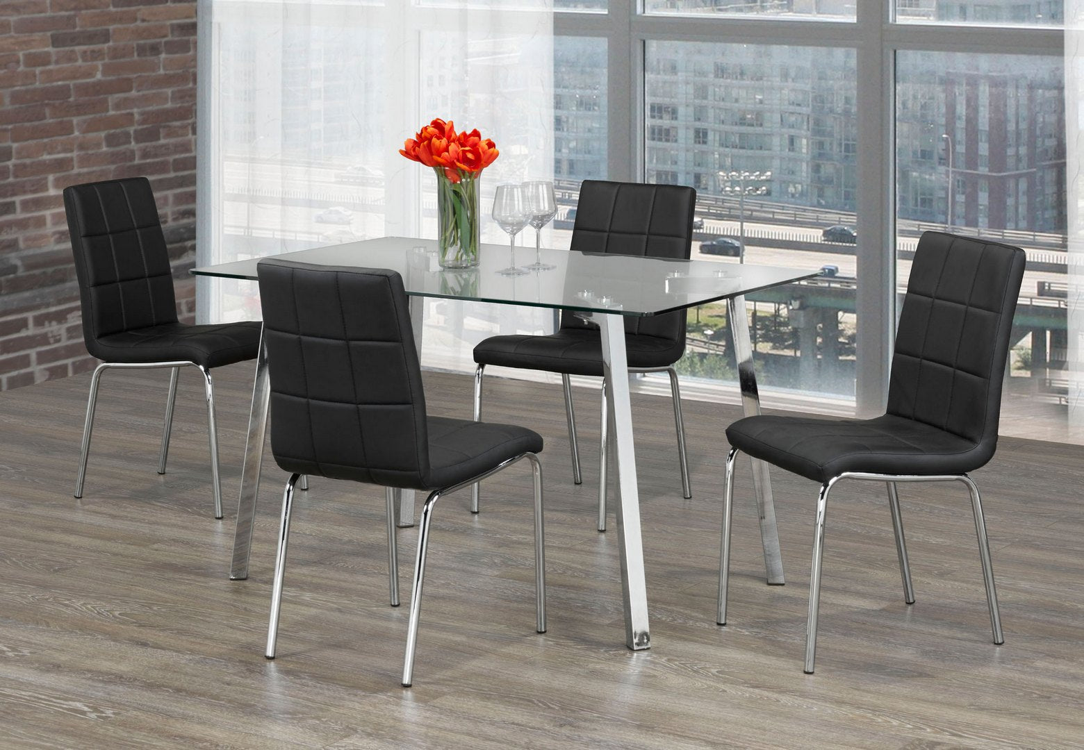Rectangular Glass Dining Table with Black Chair 5065 1760