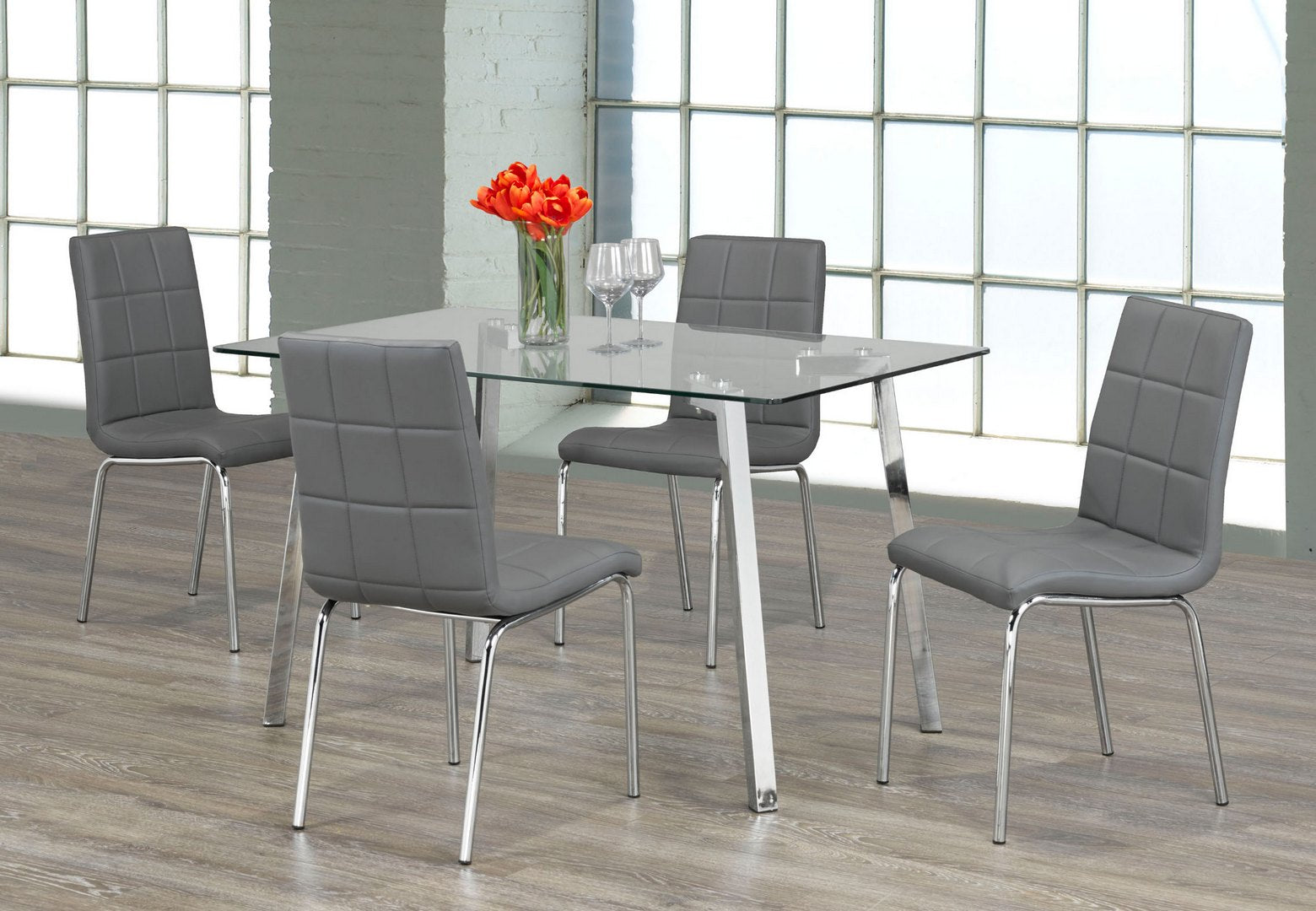 Tempered Glass Dining Table with 4 Grey Chairs 5065/1762