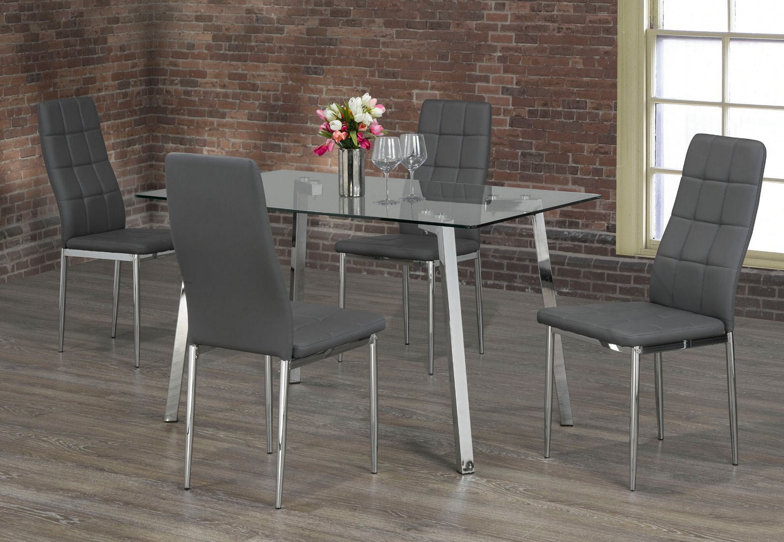 Rectangular Glass Dining table with Grey Chairs 5065/1772
