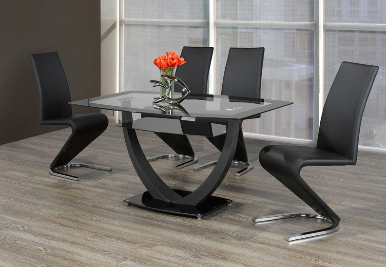 Black Trim Glass Dining Table Set With Chairs 5067/1785