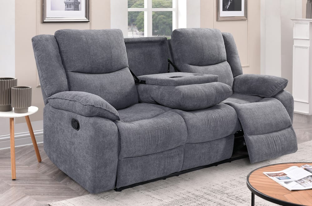 ( Discontinued ) Grey Fabric Recliner Sofa Collection T-1194