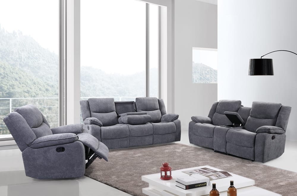 ( Discontinued ) Grey Fabric Recliner Sofa Collection T-1194