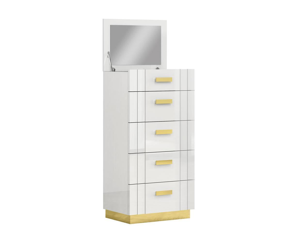 Tanner White & Gold Lacquer 5 Drawer Chest SB804