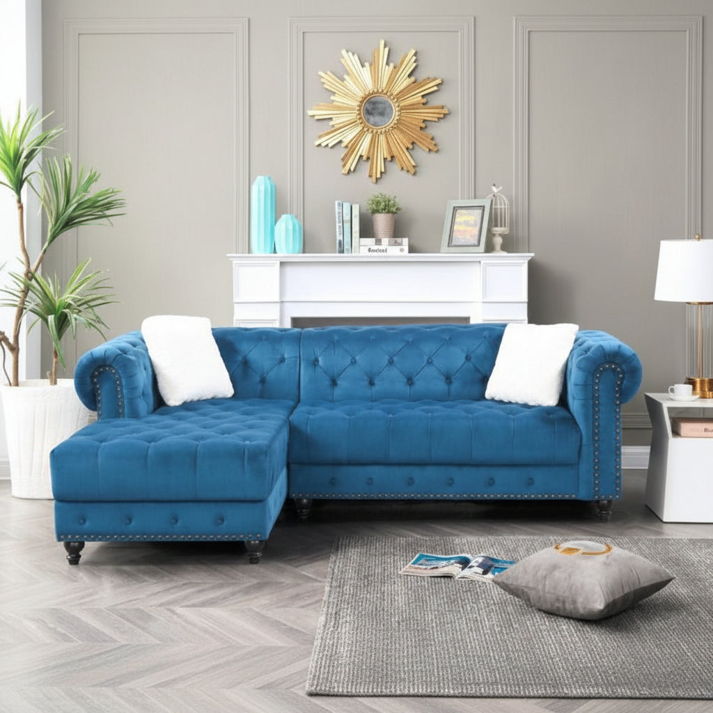 reversible blue velvet sectional sofa