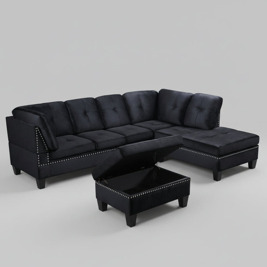 black velvet sectional sofa with ottoman
