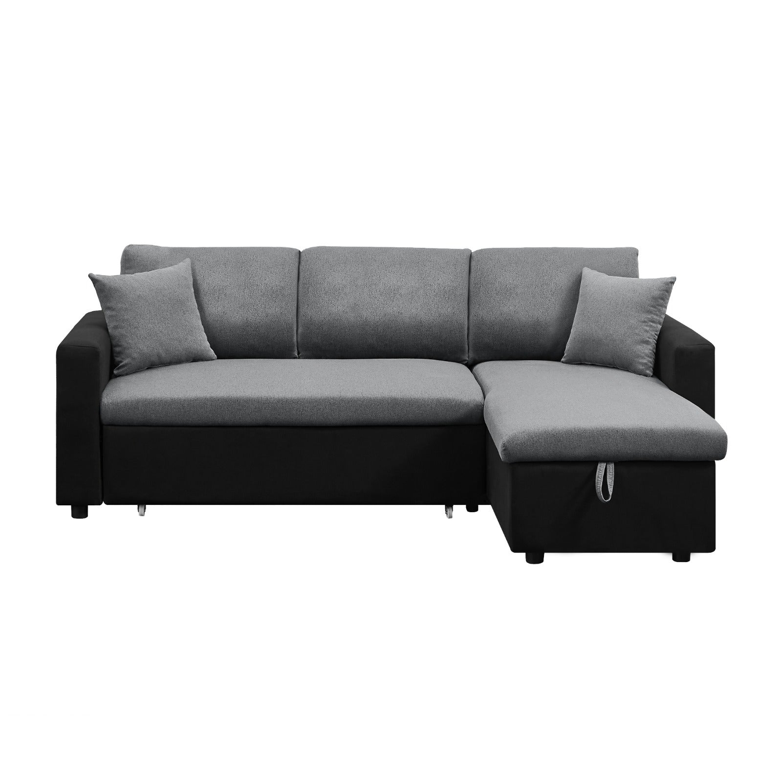 Reversible Grey & Black Pull Out Sectional Sofa Bed With Storage HM1642