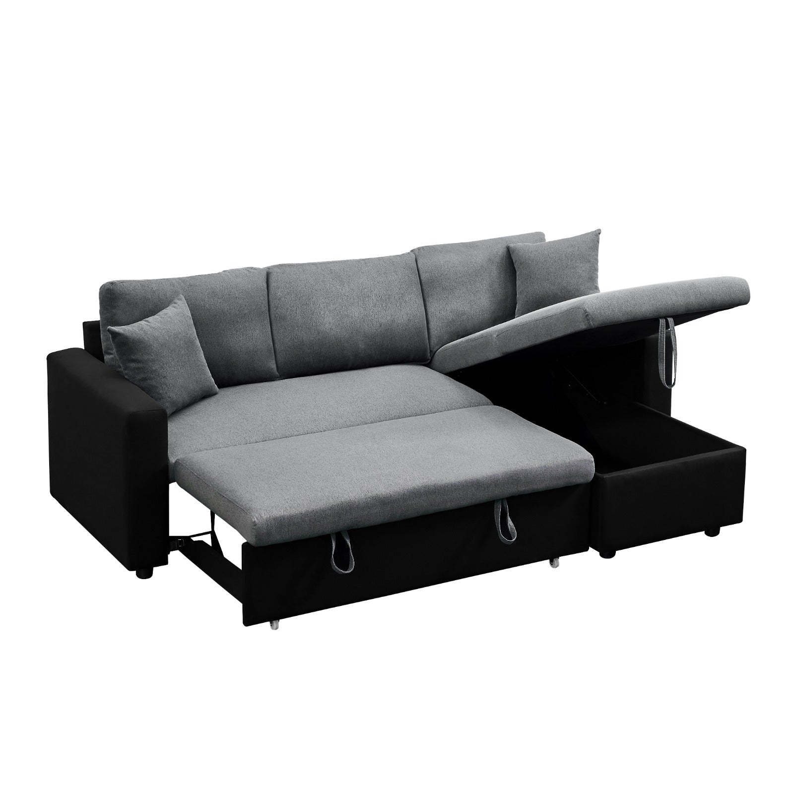 Reversible Grey & Black Pull Out Sectional Sofa Bed With Storage HM1642