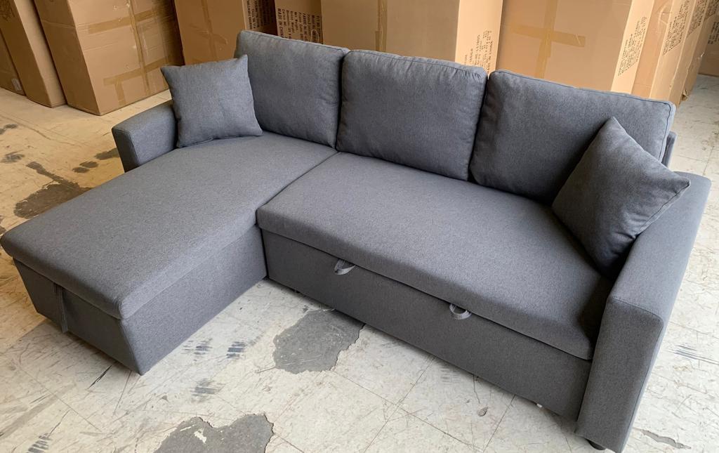 grey fabric sofa bed