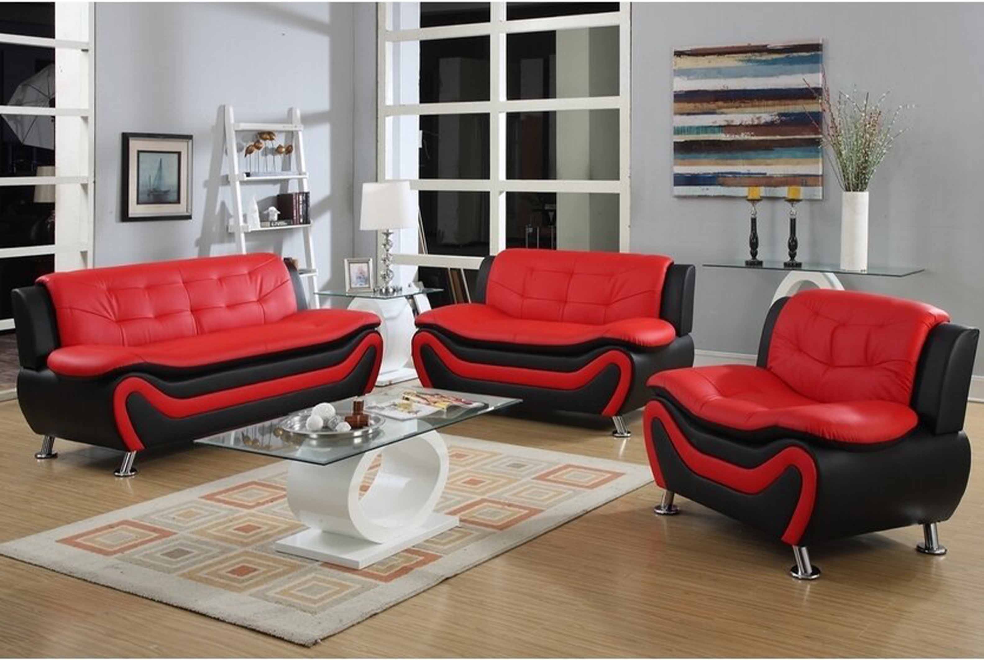 Auckland Black and Red 3pc Sofa Set 077