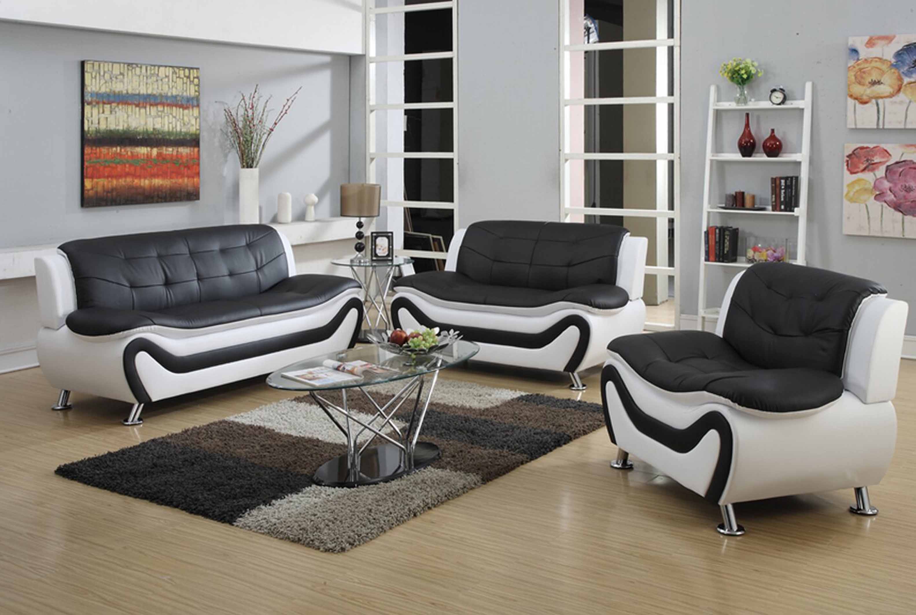 Auckland Black and White 3pc Sofa Set 077