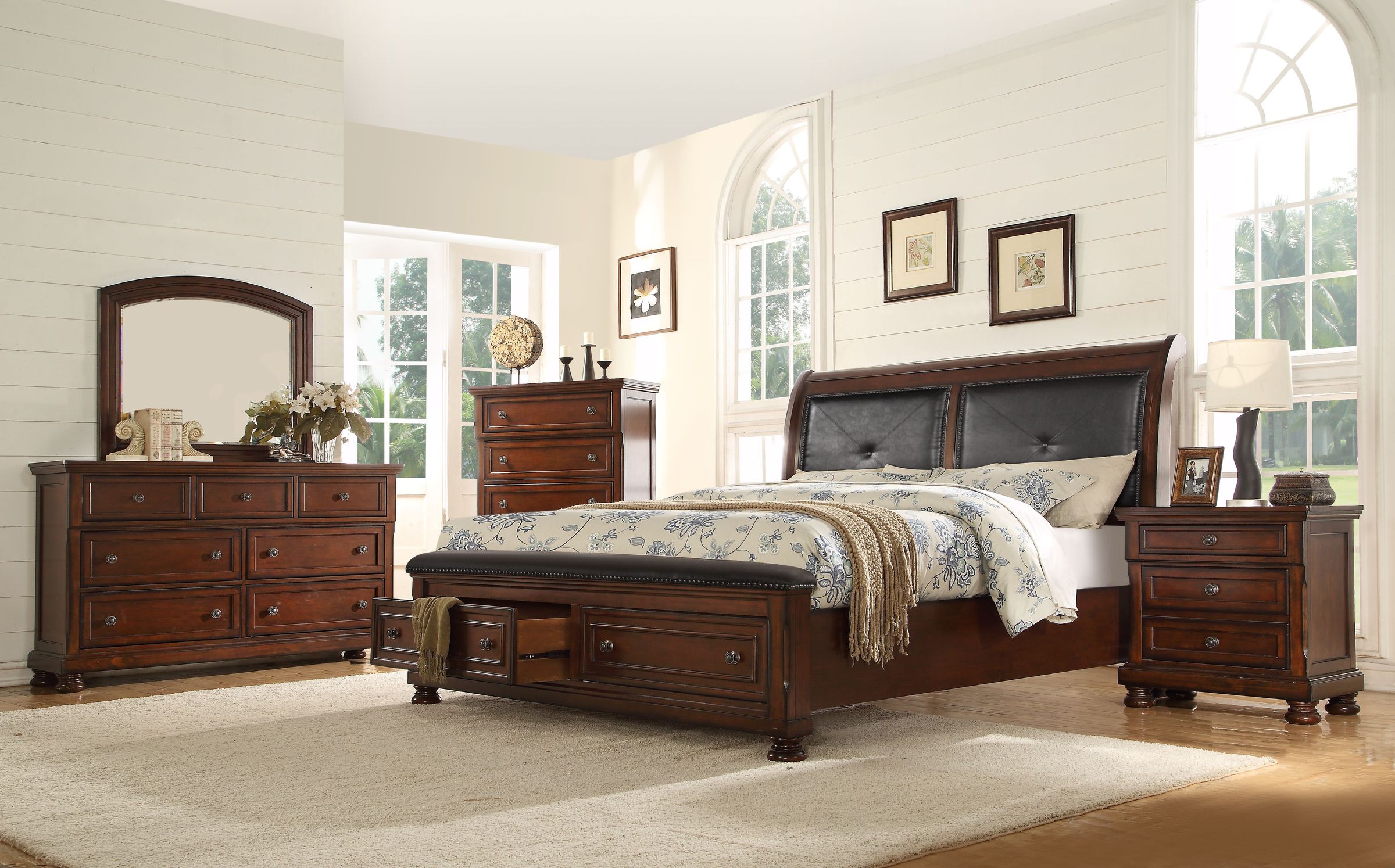 Austin Wooden Storage 6PC Bedroom Set Dark Walnut 852