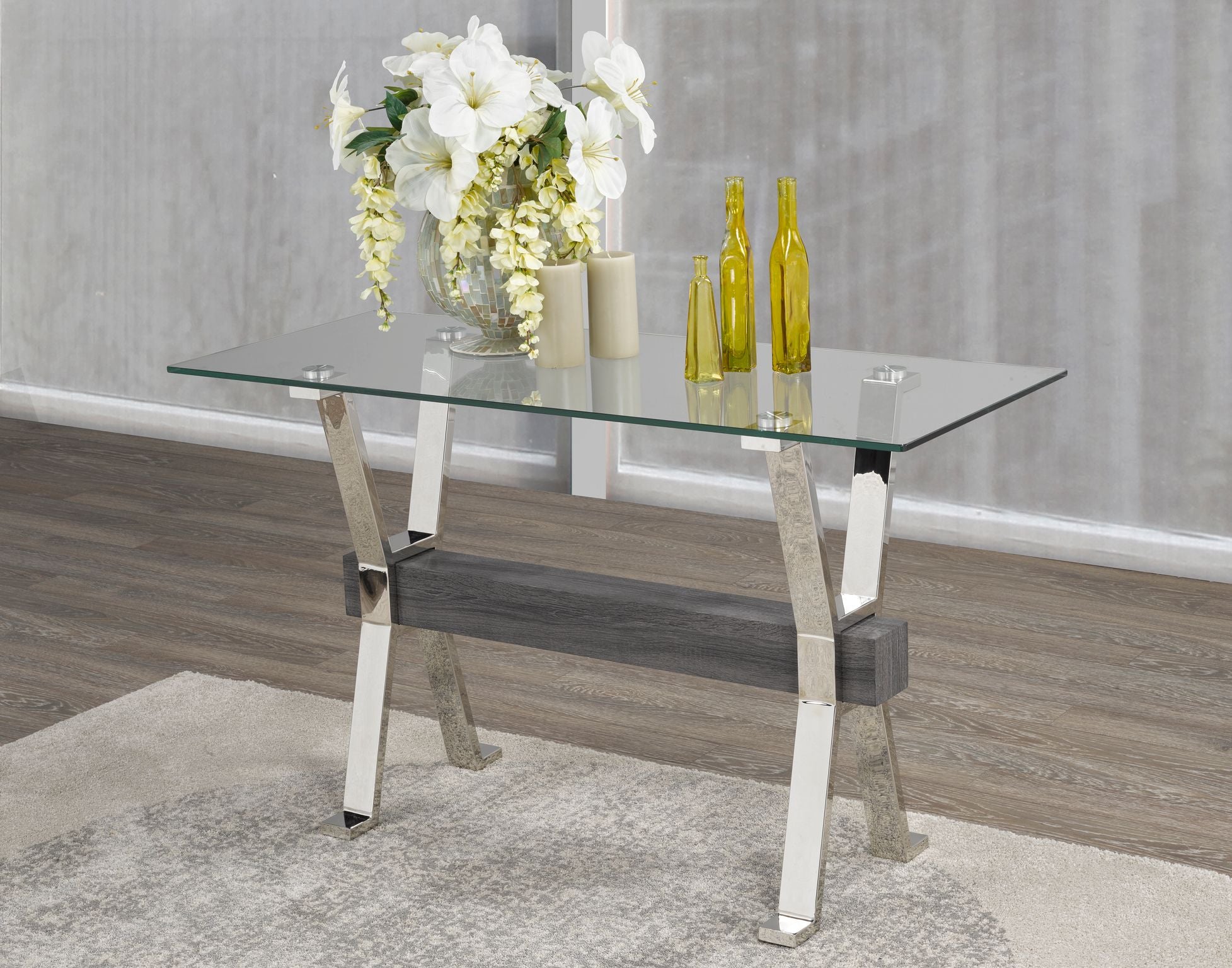 Stylish Rectangular Glass Sofa Table Gray & Silver B-843 S
