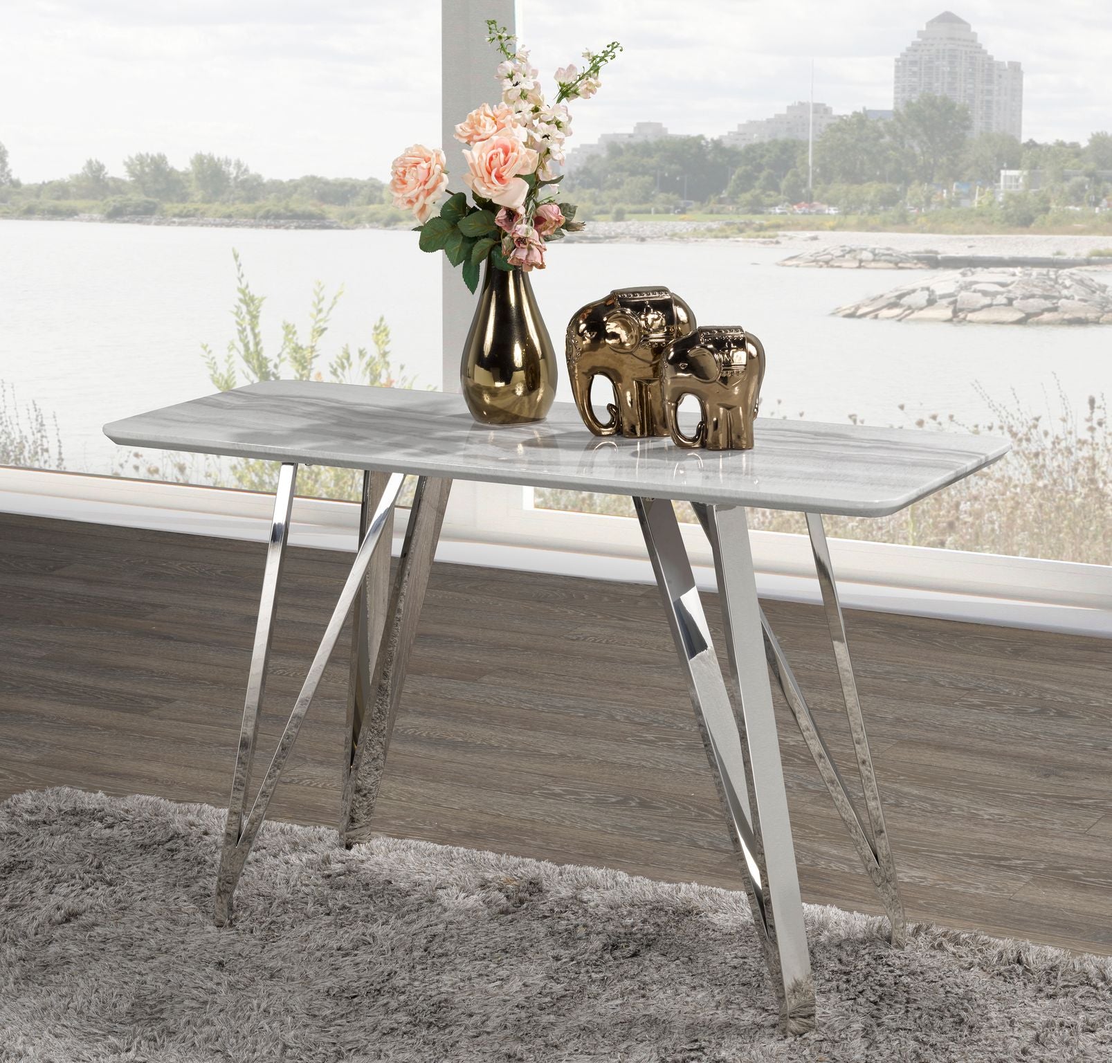 Contemporary Sebastian Sofa Table With Chrome Legs White/Silver B-897 S