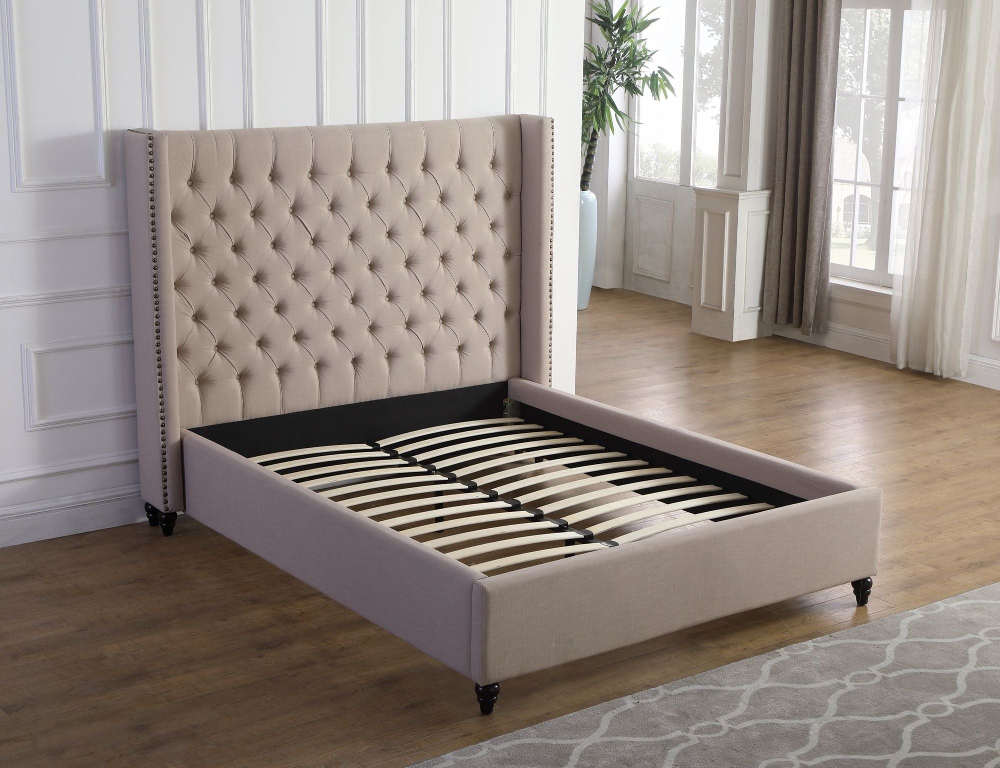 Beige Button Tufted King Platform Bed B1920K-BEI