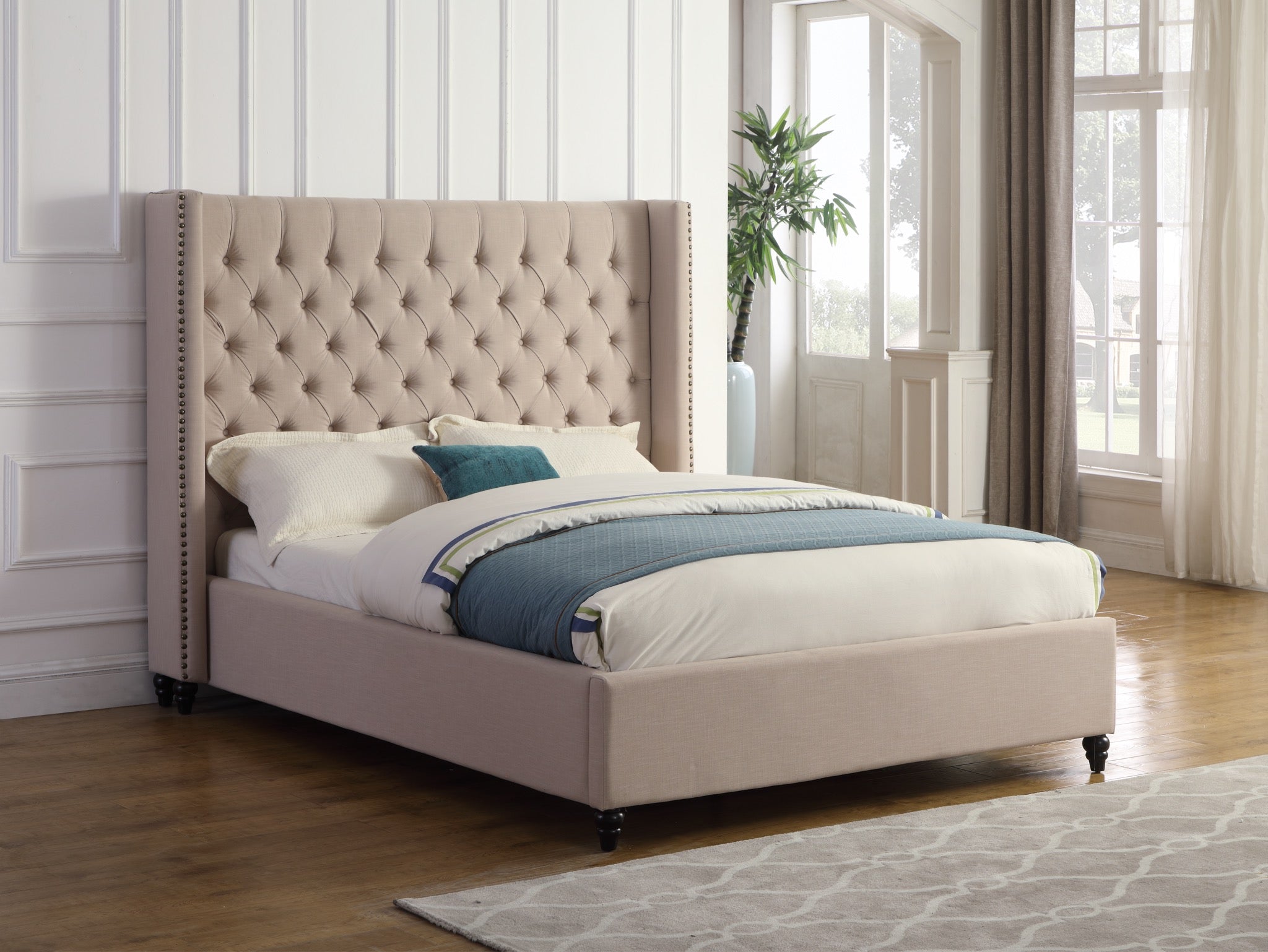 Beige Button Tufted King Platform Bed B1920K-BEI
