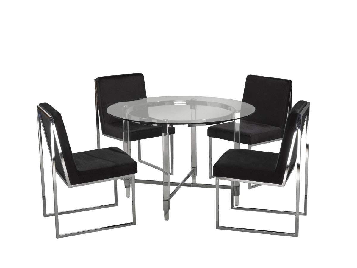 Glass Round Dining Table With 4 Chairs Black 61535