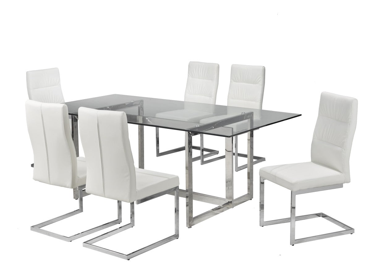 Rectangular Glass Dining Table With 6 Chairs White 5005